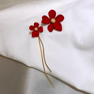 Delicate Red Floral Tassel Earrings